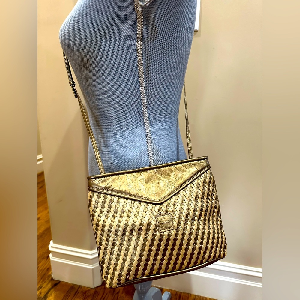 Fendi Bronze & Cream Metallic Intreccio Crossbody Bag